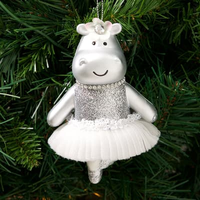 Silver Ballerina Hippo Ornament