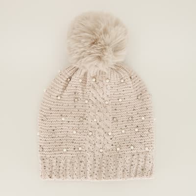 Cream Beanie with Scattered Bling