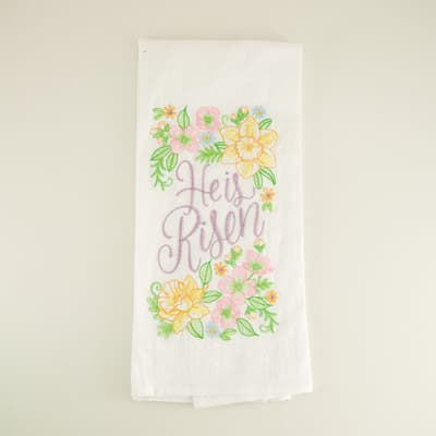 He Is Risen Embroidered Flour Sack Towel