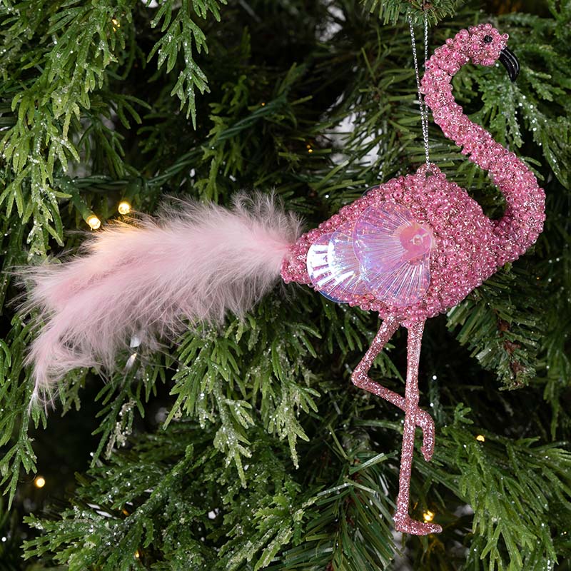 Christmas flamingo beaded decor santa retailer hat new