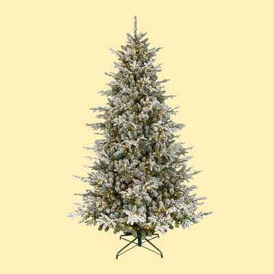 9' Prelit Flocked Full Mix Pine Tree