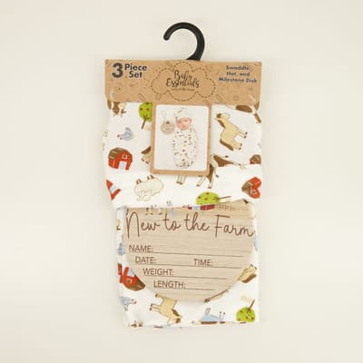 All-Over Farm Print Swaddle and Hat Set