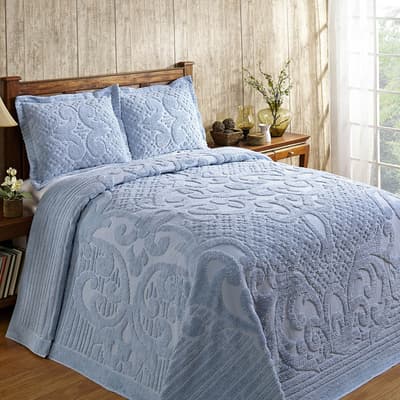 Ashton Blue Tufted Chenille Bedspread - Twin