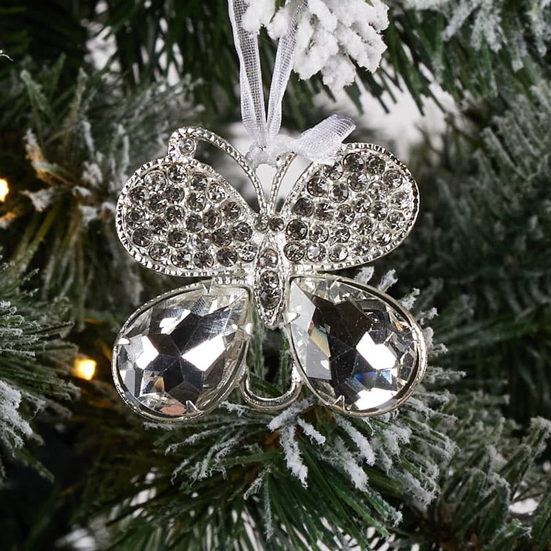 White Glitter Butterfly Clip Ornament - Cracker Barrel