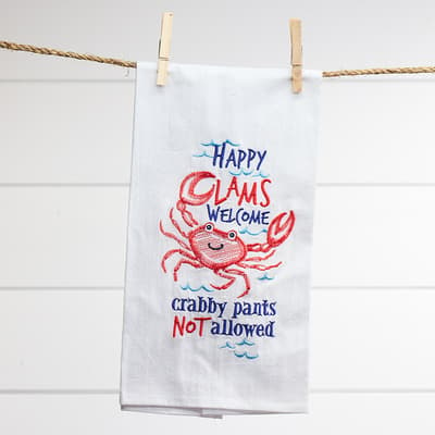 Happy Clams Embroidered Flour Sack Towel