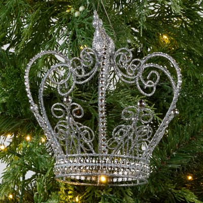 Silver Glitter Crown Ornament