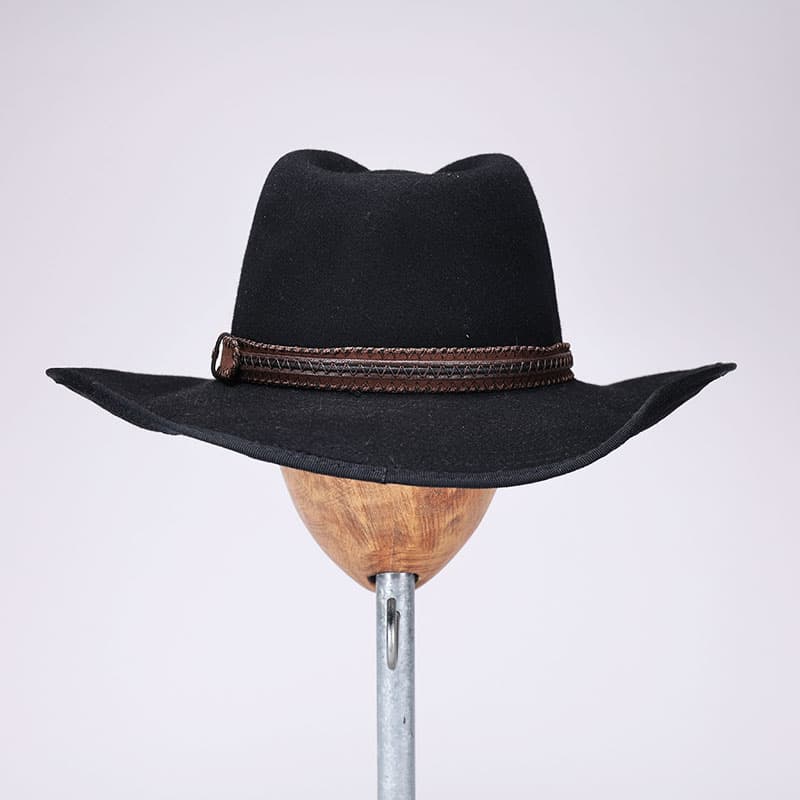 Black Wool Felt Western Hat with Trim Cracker Barrel
