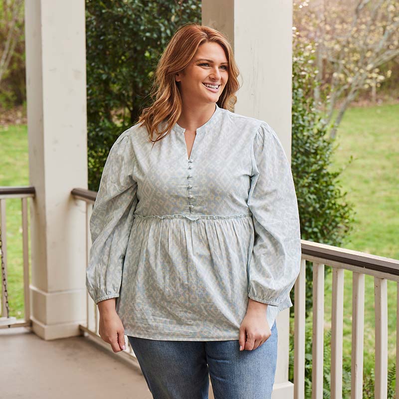 Diamond Print Blue Tunic Top Horse Cracker Barrel