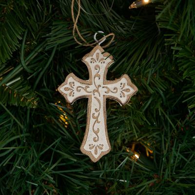 Wooden Carved Cross Ornament