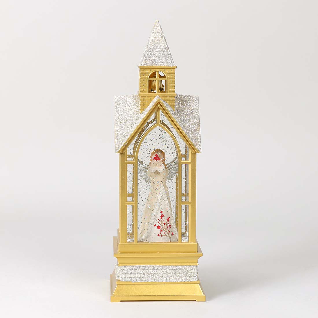Angel with Cardinal Church Glitter Globe Cracker Barrel