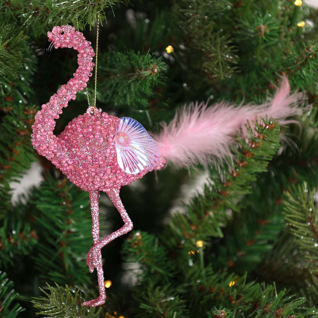 Beaded Flamingo Ornament Cracker Barrel
