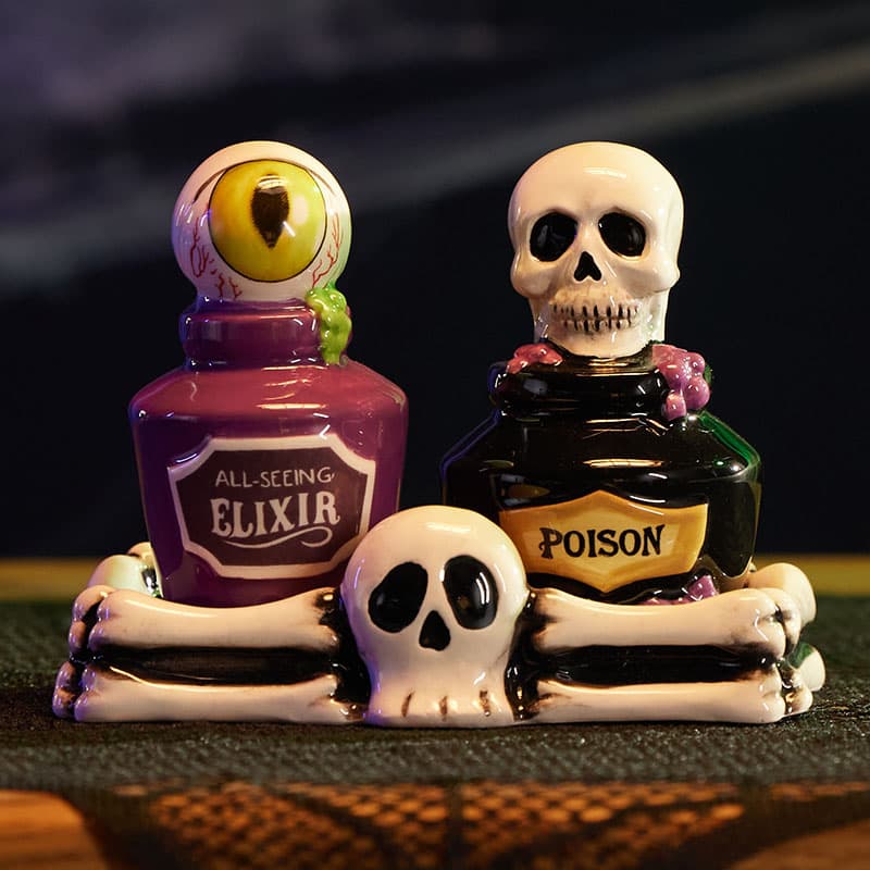Poison Bottles Salt and Pepper Set with Holder - Cracker Barrel