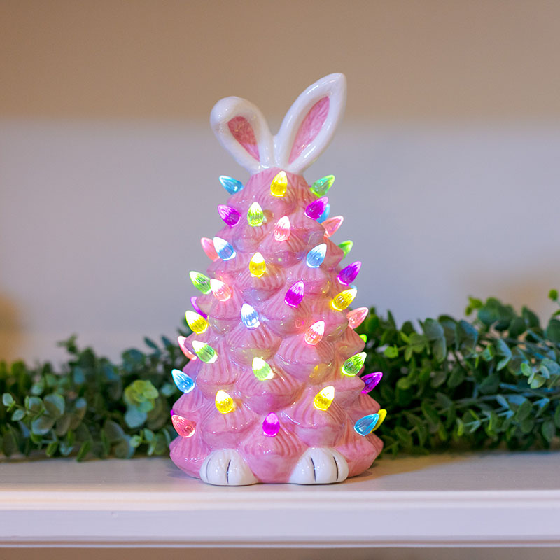 Light Up Ceramic Easter Bunny Tree Cracker Barrel