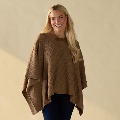Tan Knit Poncho with Buckle