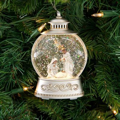 African American Nativity Lantern Glitter Globe Ornament