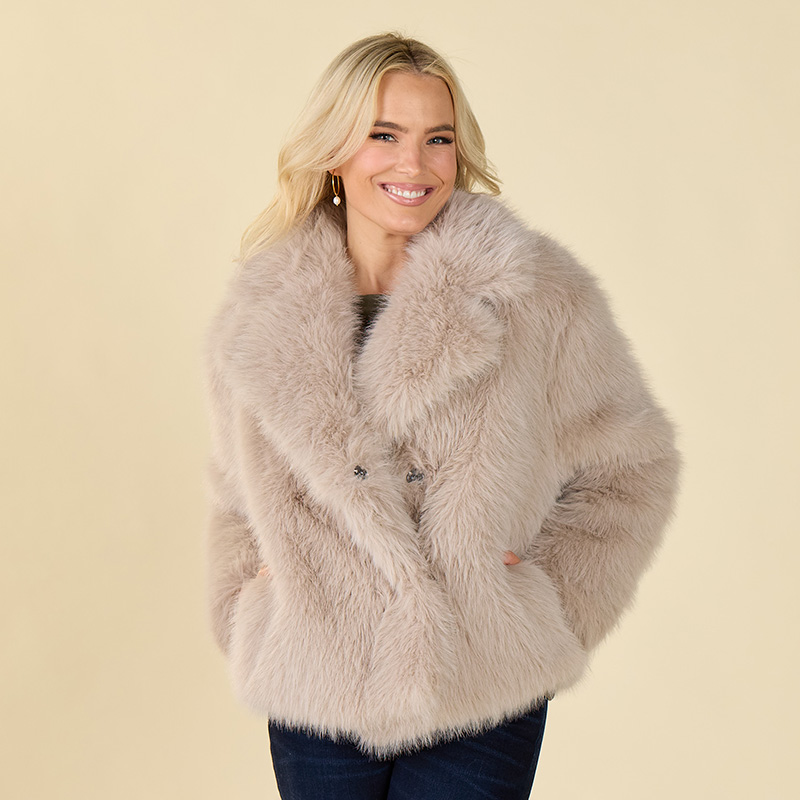 ジャケット・アウター OUNCE base fur collar coat White rabbit fur coat with fox fur collar: FurSource.com