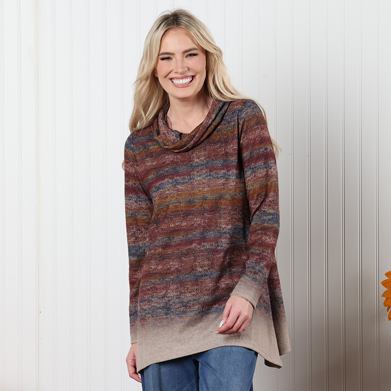 Sweater Print Hacci Cowl Neck Top - Cracker Barrel