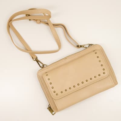 Light Tan Studded Crossbody Wallet