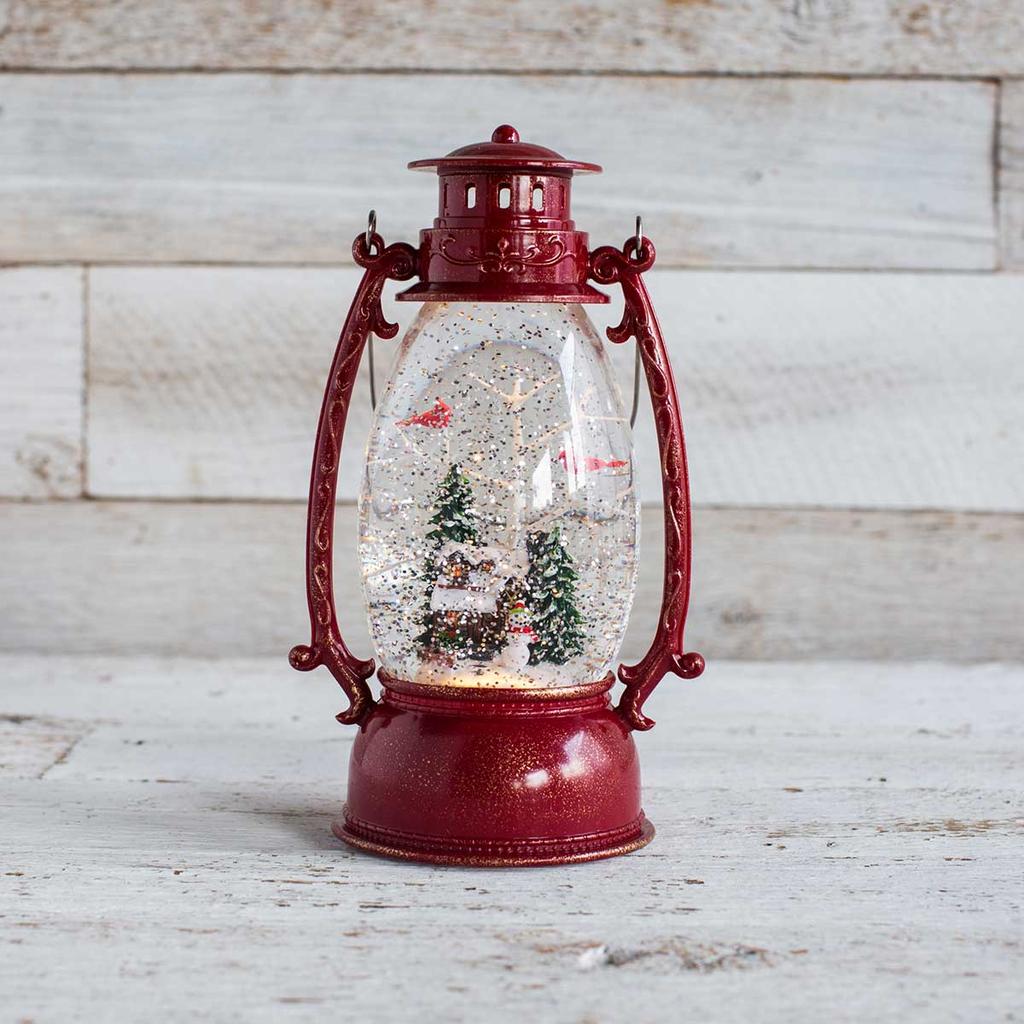 Light Up Winter Cabin Lantern Glitter Globe Cracker Barrel