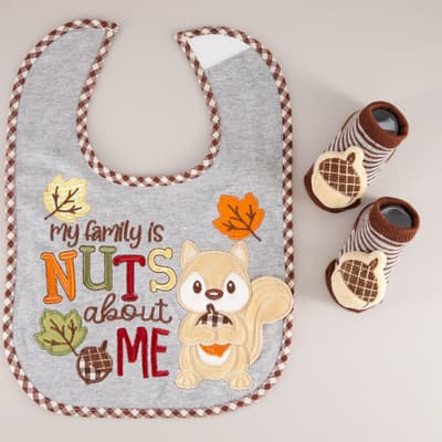 Nuts About Me Bib and Sock Set