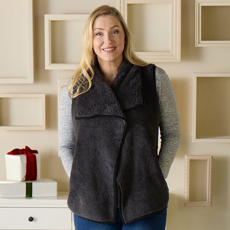 Charcoal and Black Fleece Vest - Cracker Barrel