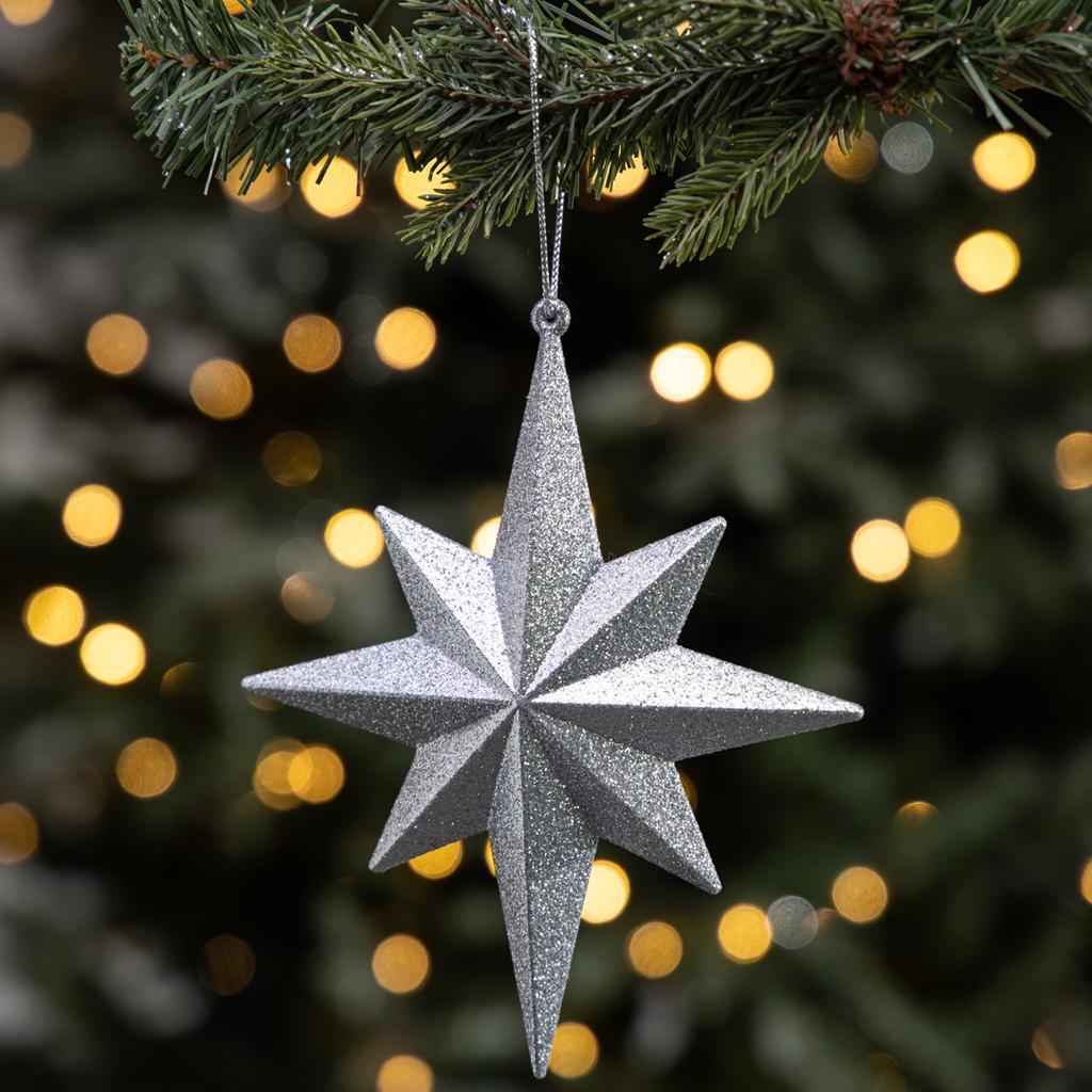 Silver Glitter Star of Bethlehem Ornament Elegant Christmas