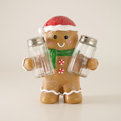 Gingerbread Man Salt and Pepper Shaker Set with Holder