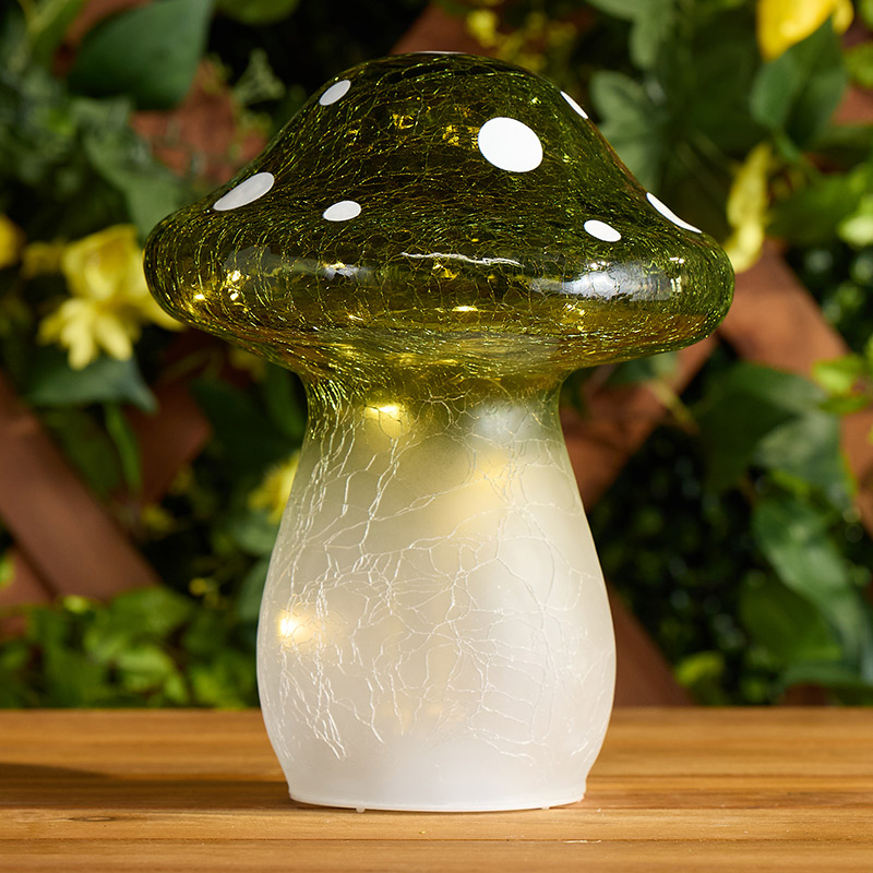 LED Cracked Glass Mushroom - Green - Cracker Barrel