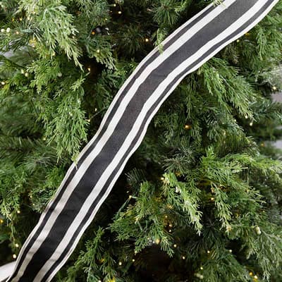 Black and White Striped Wired Ribbon - 10 Yards
