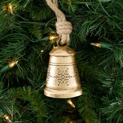 Antiqued Gold Bell with Snowflakes Ornament