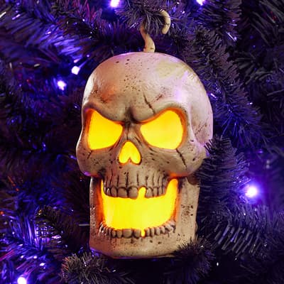 Blow Mold Flaming Skull Ornament