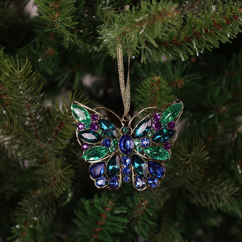 White Glitter Butterfly Clip Ornament - Cracker Barrel