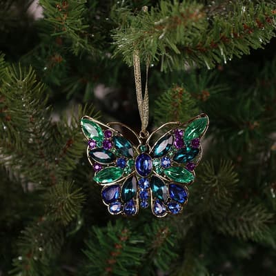 Purple, Blue, and Green Jeweled Butterfly Ornament
