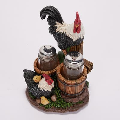 Rooster Salt and Pepper Set With Holder