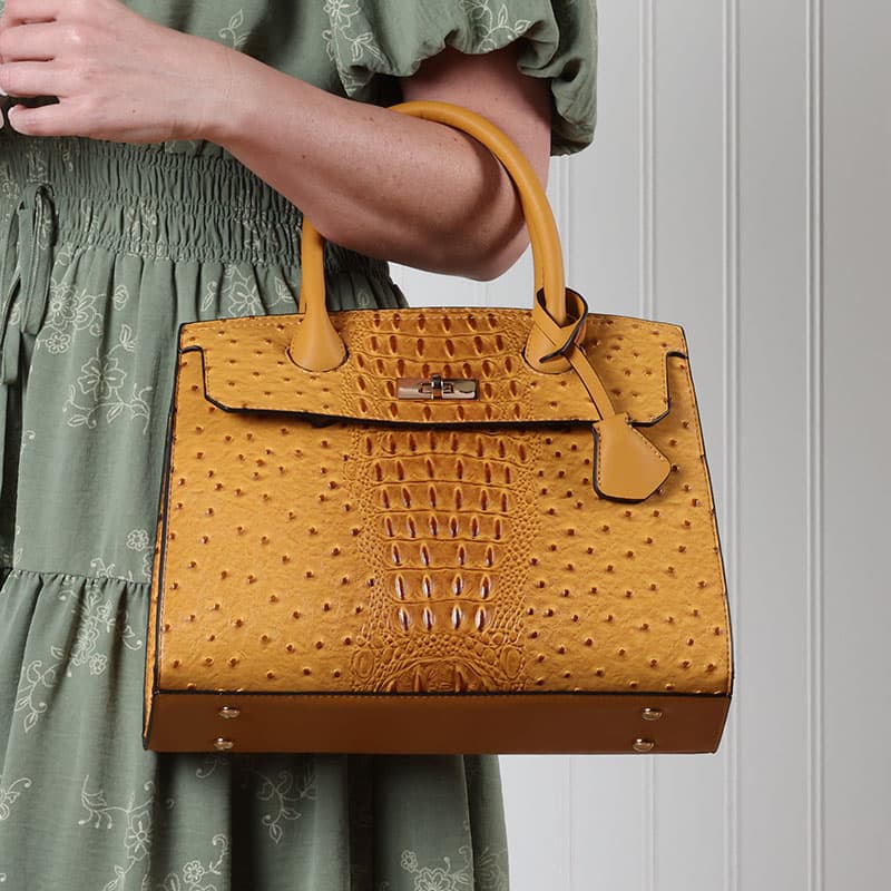 Mustard Faux Ostrich Shoulder Bag Cracker Barrel