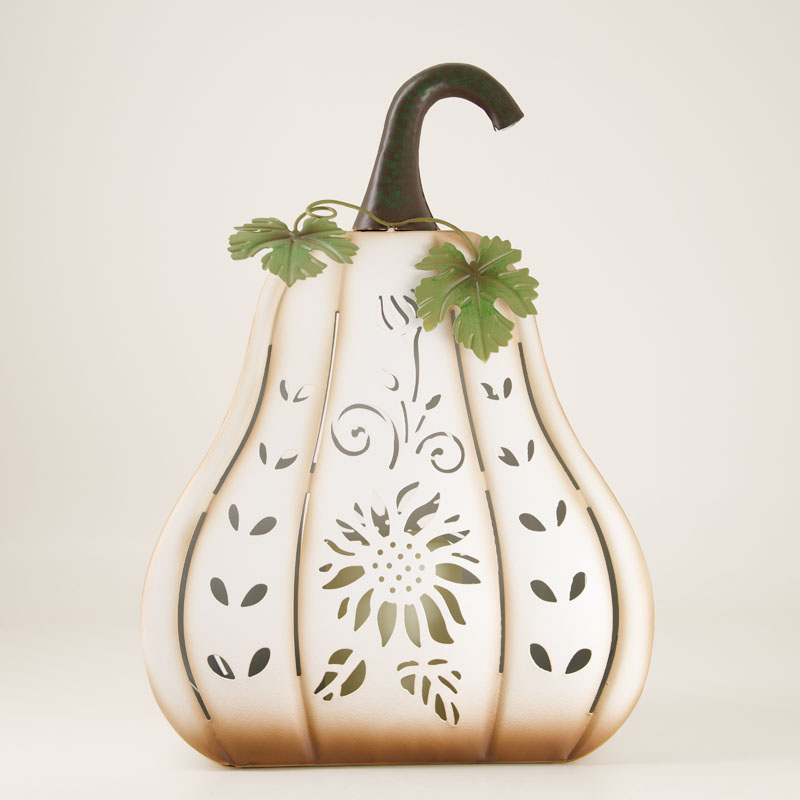 White Metal Pumpkin with LED Candle - Cracker Barrel