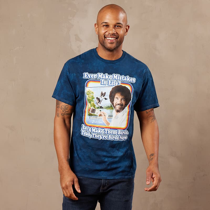 bob ross dress shirt Bob Ross Mistakes Birds Blue Washed Tee
