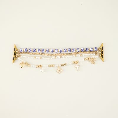 Blue Charm Pearl Stretch Watch Band- Gold