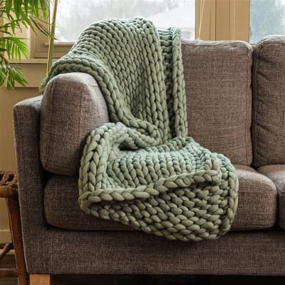 Chunky Knitted Throw - Sage