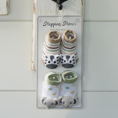 Infant Zebra and Elephant Rattle Sock Set