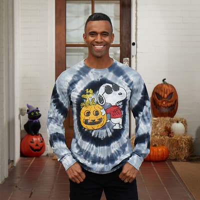 Long Sleeve Snoopy Pumpkin Gray Tie Dye Tee