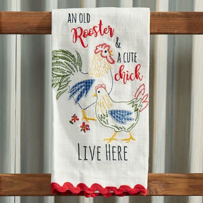 Old Rooster Embroidered Slub Tea Towel