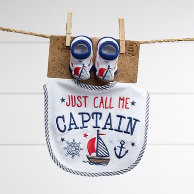 Just Call Me Captain Bib and Rattle Sock Set