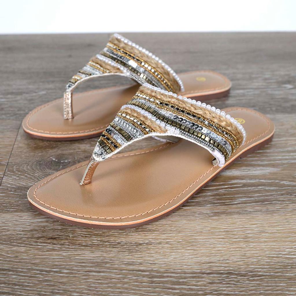 Pearl and Beaded Thong Sandals Cracker Barrel