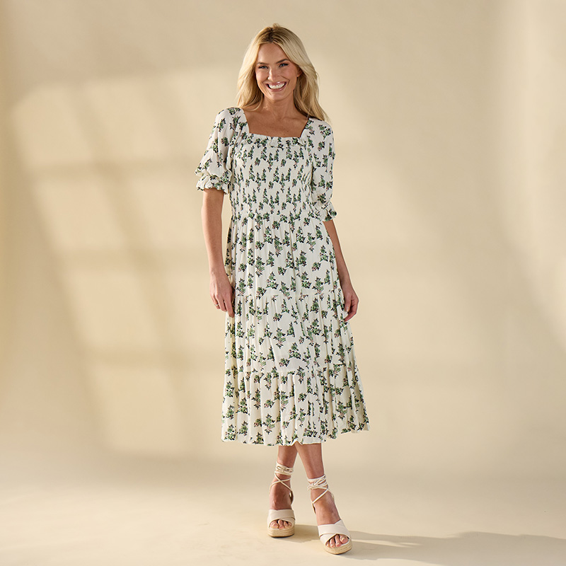 Ditsy Floral Smock Midi Dress - Cracker Barrel