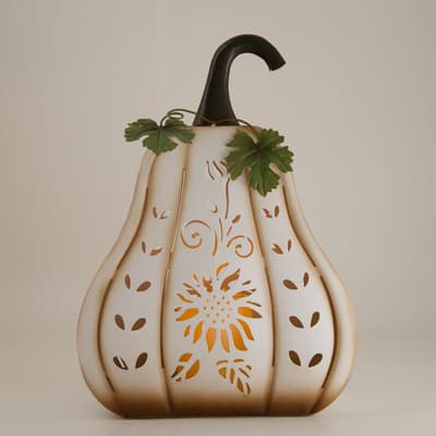White Metal Pumpkin with LED Candle