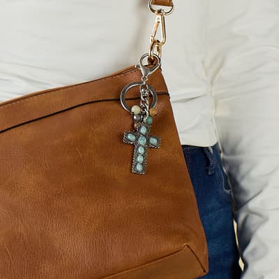Cross with Turquoise Keychain