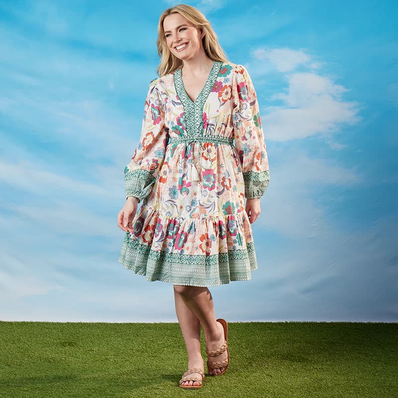 Floral Beaded Trim Dress - Cracker Barrel