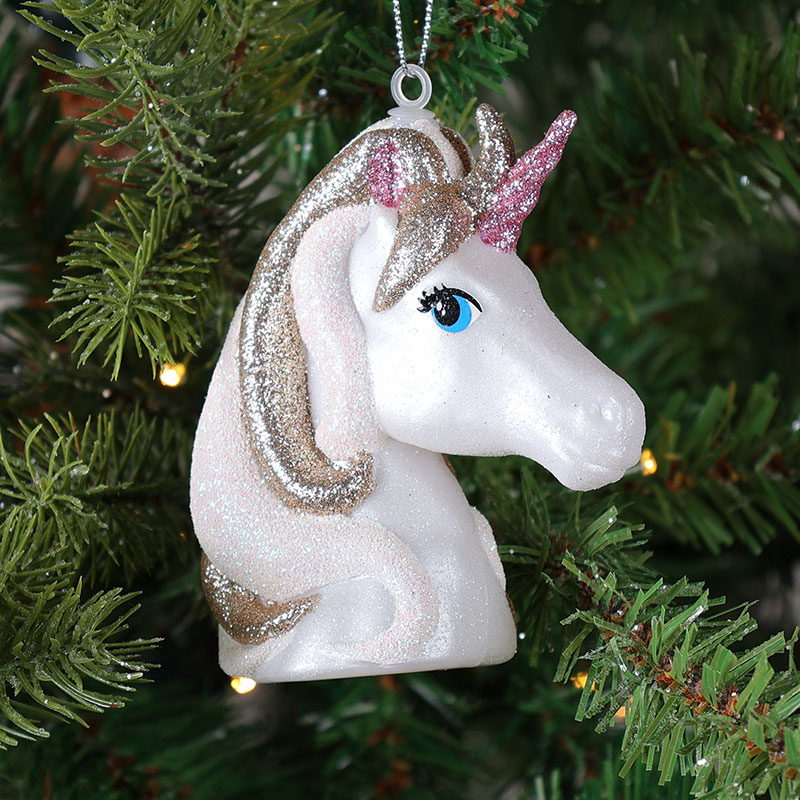 Set Of 2 Silver Glitter Unicorn Figurines Christmas Decorations Ornaments 