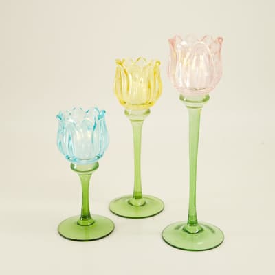 Set Of 3 Glass Tulip Candle Holders